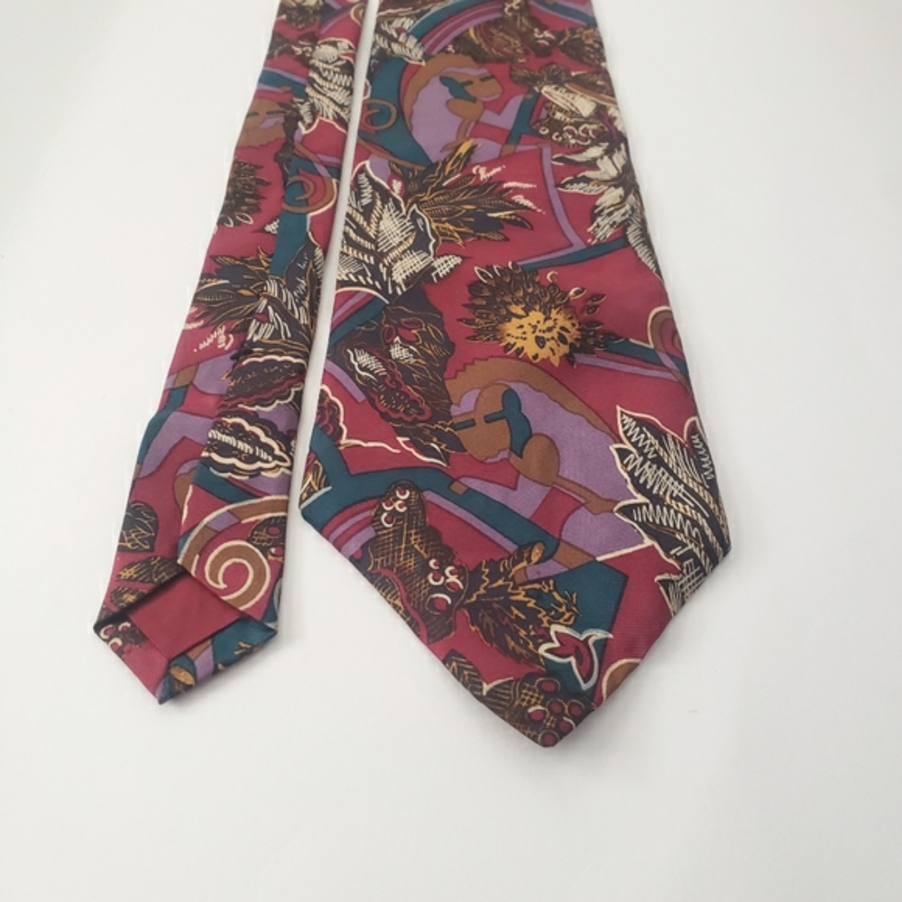 Imported Italian Fabric Vintage Burgundy Men Tie - Picture 2 of 7